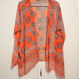 Papermoon Orange and Gray Sheer Patterned Kimono Top